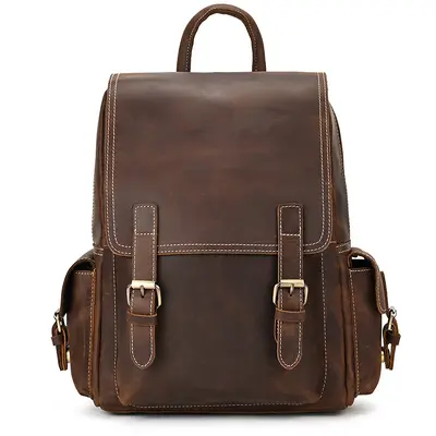 Crazy Horse Leather Vintage Backpack, Genuine Leather, Unisex - 8