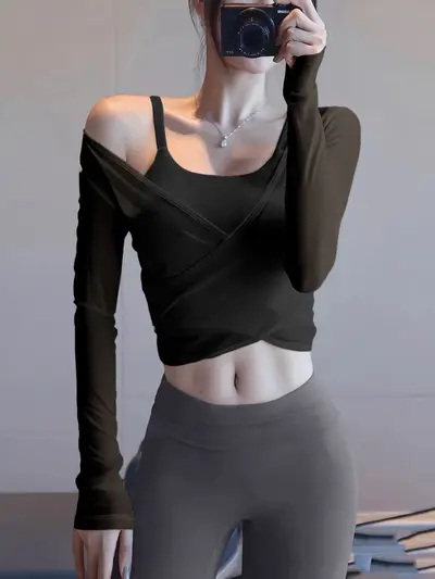Long Sleeve Two-Piece Women's Yoga Set with Built-in Bra Pads, Pilates Fitness - 8