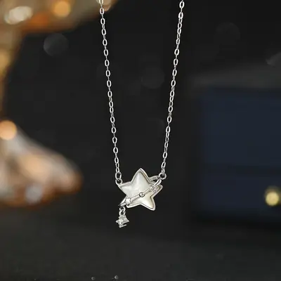 S999 silver shell star necklace women lightweight luxury artistic - 2