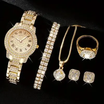 Trendy Best-Selling Roman Numeral Luxury Diamond-Studded Cuban Bracelet with Women's Watch Fashionable Hip-Hop Steel Watch