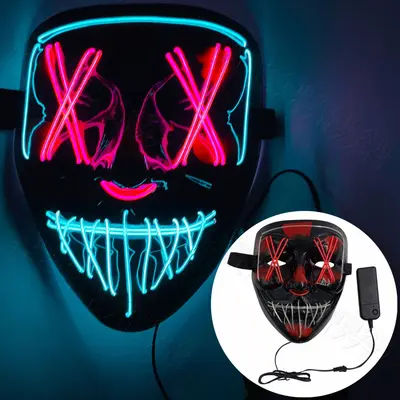 LED Light-Up Cold Light Halloween Mask, Black V-Shaped Ghost Dance Mask - 8