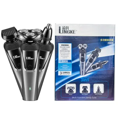 Lingke 8806 üç bıçaklı üçü bir arada tıraş makinesi seti erkek elektrikli sakal tıraş makinesi yıkanabilir USB şarj edilebilir - 10