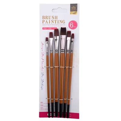 Wooden handle nylon bristle brush set, watercolor and oil painting, 6 pieces