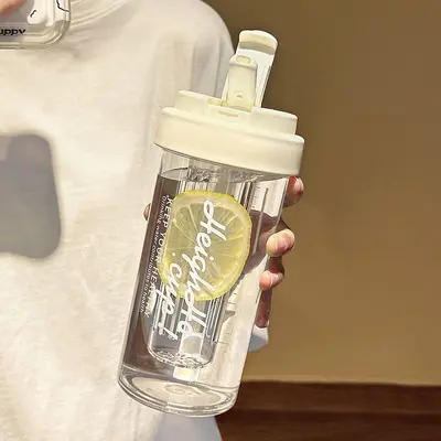 Çay demliği ve kapaklı bardak, taşınabilir plastik öğrenci pipetli bardak. - 6