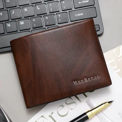 Men's Short Leather Wallet, Horizontal, Tri-Fold, Hidden Hinge - 8