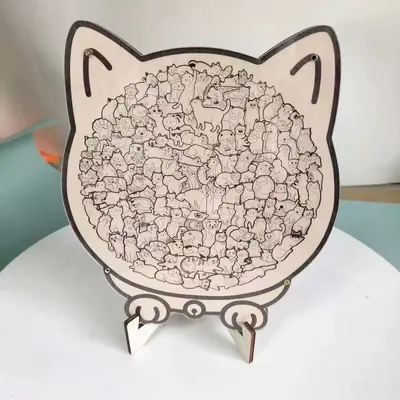 135片卡通猫咪拼图木质益智玩具儿童成人解压拼板猫咪主题益智玩