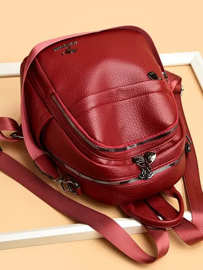Soft Leather Backpack, Large Capacity, Multifunctional Travel Backpack - 3