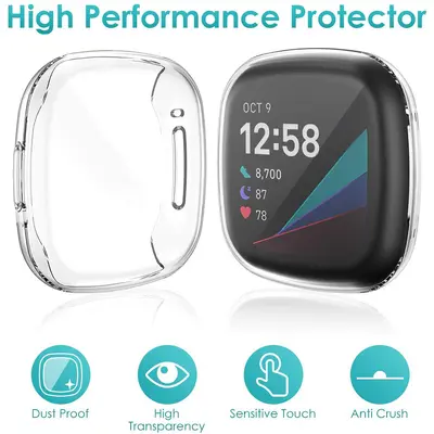 Защитный чехол, совместимый с Fitbit Versa3/Sense, из гальванизированного TPU, с защитой экрана по всему периметру и поддержкой сенсорного экрана