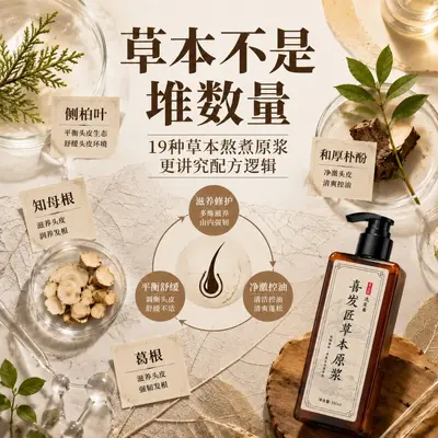 草本原浆洗发水19种熬煮强根健发控油蓬松去屑止痒无硅油氨基酸洗 - 5