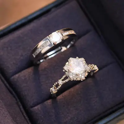 Bir karat çiftler yüzüğü moissanite taş ayarlanabilir - 4