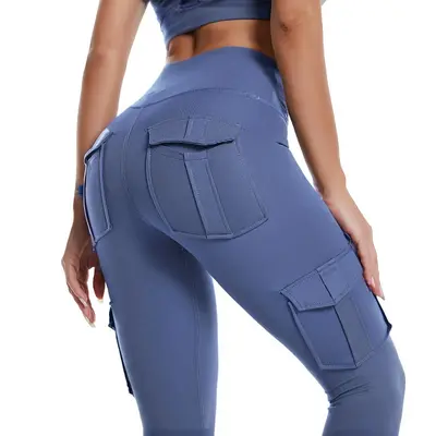 Fleece-Lined Button Multi-Pocket Cargo-Style Women's Yoga Leggings - 10