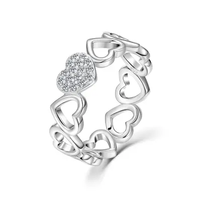 S925 Silver Heart Ring, Full Pavé VVS Moissanite, D Colour