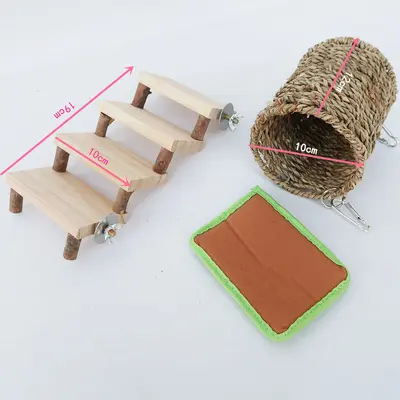 Holz-Kauspielzeug für Hamster, Röhren-Set mit Treppe und Nest, 2-teilig