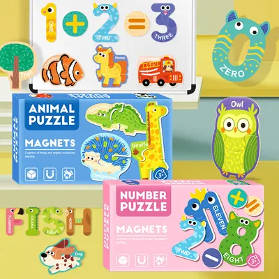 Kinder-Frühförderung Magnet-Puzzle-Sticker Baby Zahlen Buchstaben Tiere Vorschule Kognitive Entwicklung Kindergarten Lernspielzeug