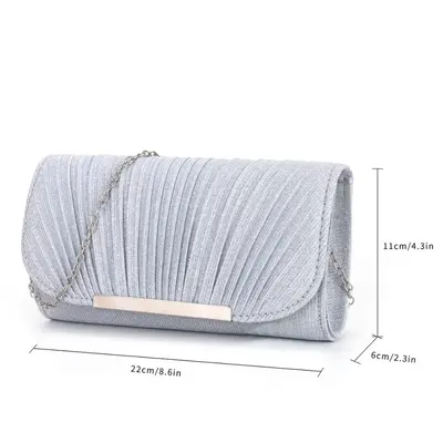 Pleated Round-Bottom Women's Evening Clutch with Glitter Finish - 3