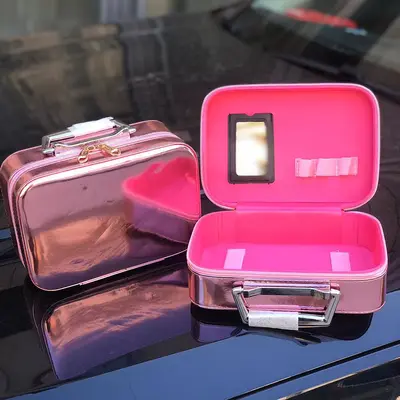 PU Glossy Leather Cosmetic Bag, Hard Shell Storage Box - 10
