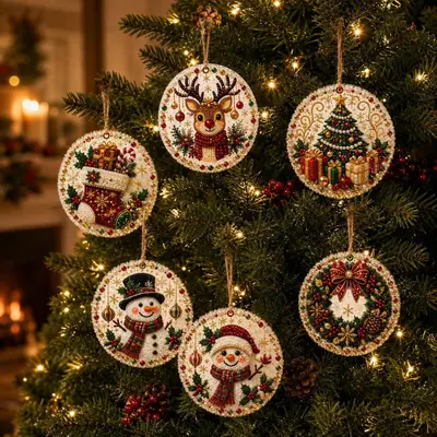 6-Piece Christmas Wooden Ornament DIY Set - 7