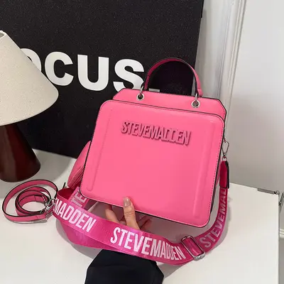 Small Square Handbag with Letter Print and Shoulder Strap - 10