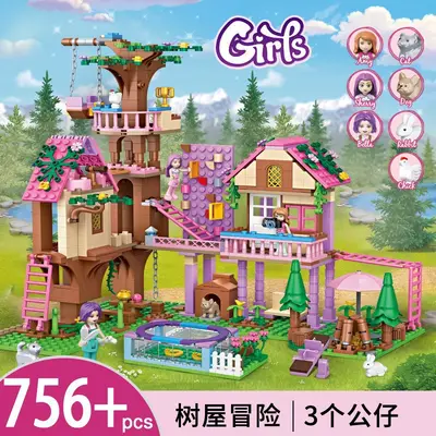 Girls' Treehouse Adventure Building Block Set, Seaside Princess Villa