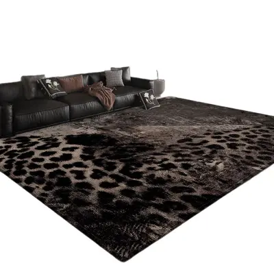 Leopar desenli kadife halı, kolay temizlenen, kayma önleyici oturma odası paspası