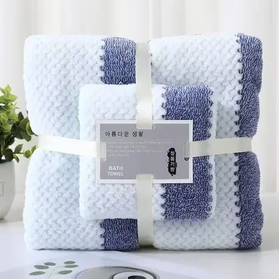 Banyo havlusu seti, mercan kadife, çizgili, emici - 8