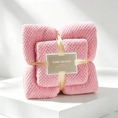 Coral fleece towel set with pineapple pattern, 2 pieces, absorbent, thick - 6