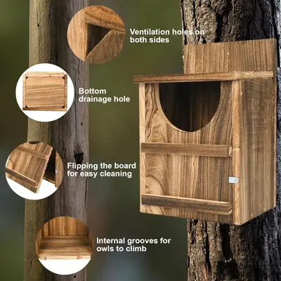 Holz-Eulenhaus Vogelnistkasten zum Aufhängen, Rechteckige Öffnung