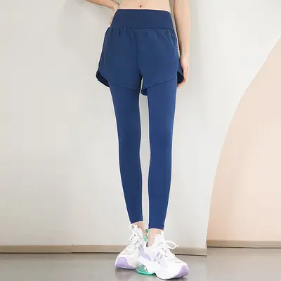 Kadın Sahte İki Parça Yoga Pantolonu, Yüksek Bel Kaldırıcı, Dikişsiz Spor Taytı - 8