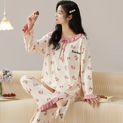 Women's Long Sleeve Two-Piece Pajama Set, Round Neck, Loose Fit