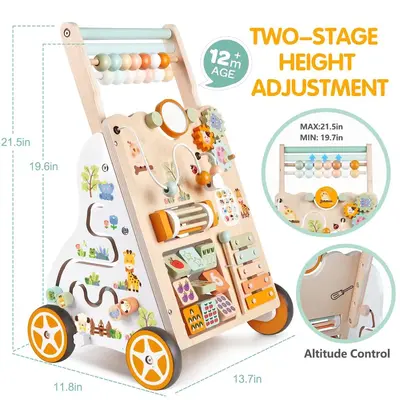 Wooden Baby Walker Children's Trolley Montessori Walking Toy Unisex Baby Learning Toy