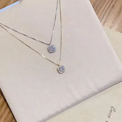Square diamond pendant necklace for women