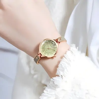 Gubosen Armband-Damenuhr mit rosa Lederarmband - 3