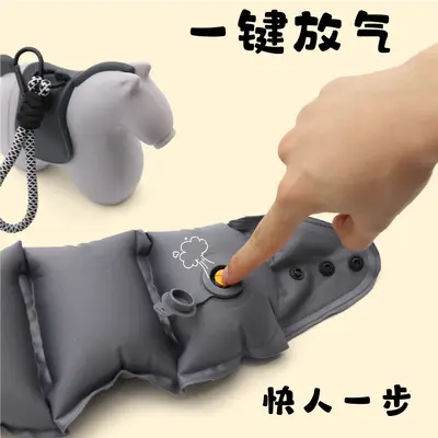 Portable travel neck pillow, press-to-inflate U-shaped
