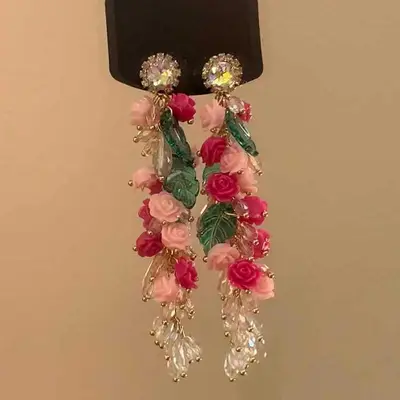 Qisi Miaoxiang ~ Farbenfrohe Dopamin Stoff-Perlen Ohrringe Damen Ohrstecker Strandurlaub Stil Ohrringe Ohrklemmen - 8
