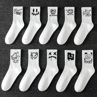 Ghostface Plus Size Women's Cotton Basketball Sports Socks Black and White - 9
