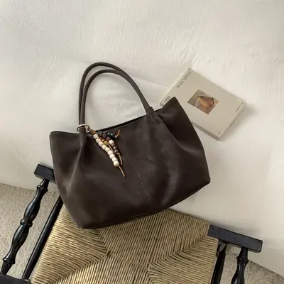 2026 Large Capacity Women's Frosted Matte Tote Bag, Retro Underarm Design - 7
