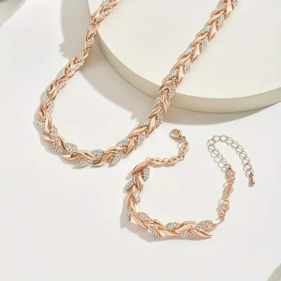 Neuer umweltfreundlicher Fishtail-Schmuckset mit Strass-Armband und Halskette, luxuriös eleganter Schmuck für Damenveranstaltungen
