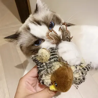 GiGwi Cat Toy, Realistic Chirping Bird with Cat Teaser Wand - 4
