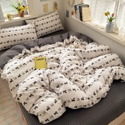Grade A Mother and Baby Ultra-Soft Four-Piece Water-Washed Cotton Bedding Set with Fitted Sheet Duvet Cover Student Dormitory Three 4-Piece Bed Set A