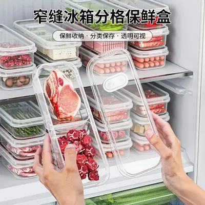 Schmal geschlitzte Kühlfach-Knusperbox für Obst und Gemüse, Verpackungsbox für gefrorenes Fleisch, mikrowellengeeignete Lebensmittelaufbewahrungsbox mit Luftlöchern