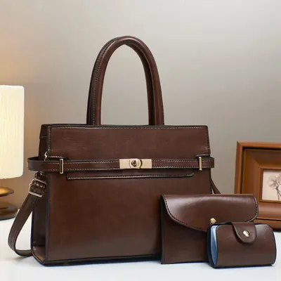 Dreiteiliges Handtaschen-Set mit Formstruktur, schlichter Damenstil - 2