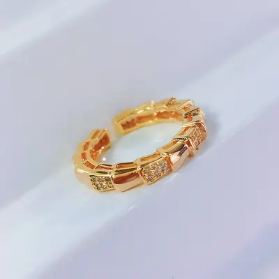 Bao Ge Seiko V Gold Electrolysis Plated Full Diamond Snake Bone Ring, White Mother-of-Pearl Snake-Shaped Open Ring for Women in Light Luxury Style. - 10