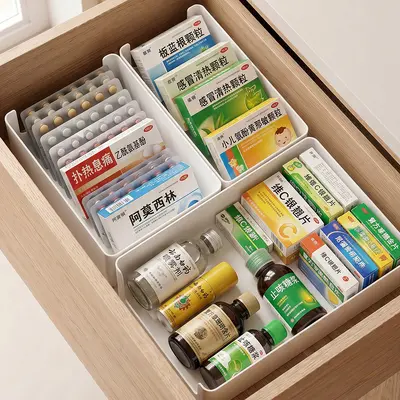 加厚全新塑料收纳盒多功能碗筷橱柜整理盒U形凹槽零食药品储物盒 - 5