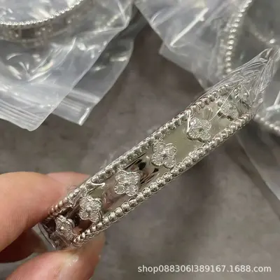 Four-leaf clover bracelet, 18K rose gold plating, full diamond - 11