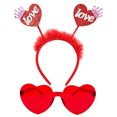 Valentinstag-Glitzer-Pfirsich-Herz-Haarklammer mit Brillen-Set - 3