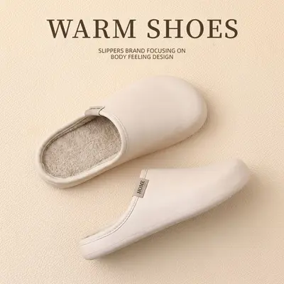 Men's Winter Slippers, Waterproof, Non-Slip Thick Sole, Fleece-Lined - 8