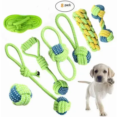 Cotton Rope Cat and Dog Toy Set with Knotted Ball