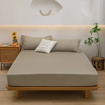 Solid Color Three-Piece Bed Skirt Set with Pillowcase and Dust Cover - 12