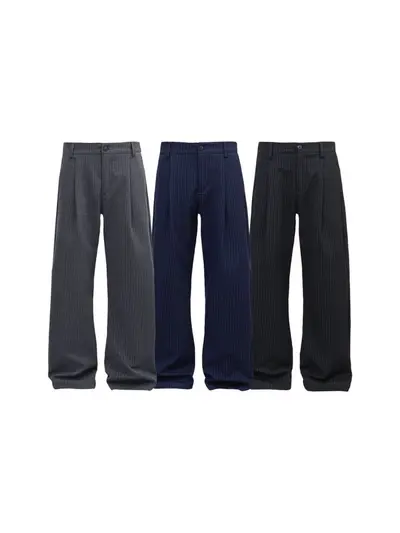 Erkek düz paça günlük pantolon, TR karışımlı çizgili kumaş