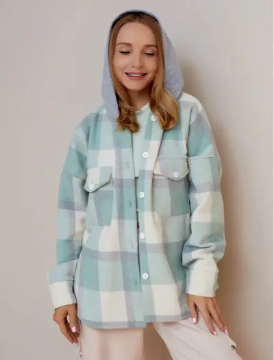 Damen-Kapuzenjacke, kariert, langarm - 7